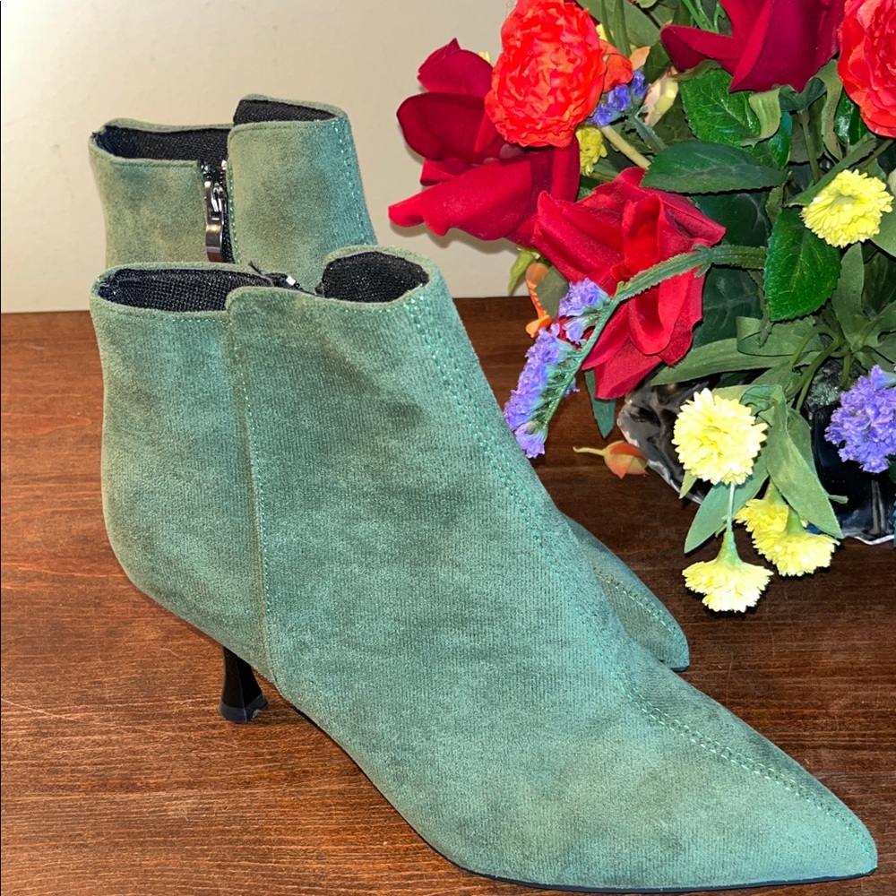 Chic Green Suede Heeled Boots Lowest Price